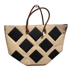 LARGE Diamond straw tan black tote bag NWT Summer beach pool farmer's market new